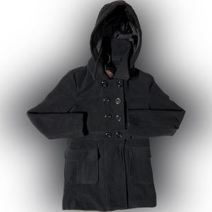 ROTHSCHILD Girls Hooded Black Pea Coat Size Medium 10-12